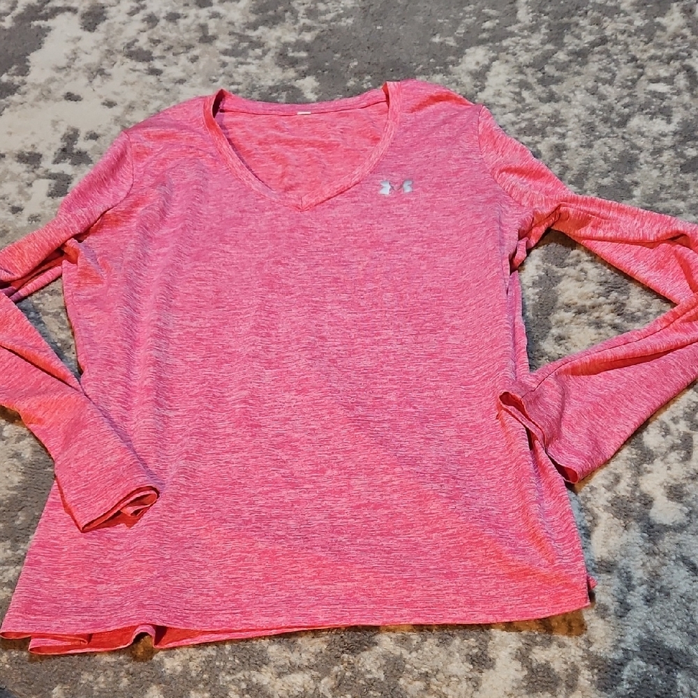 Under Armour Orange Pink Fitted Long Sleeve Tee Size Large